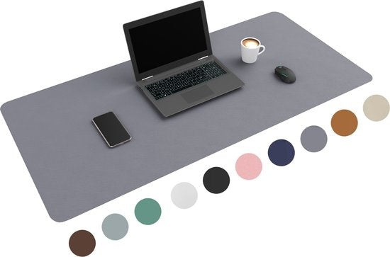 WURK Professionelle Schreibtischunterlage Kunstleder - Schreibtisch-Organizer - Inklusive Kabelclip - Grau - 120x60