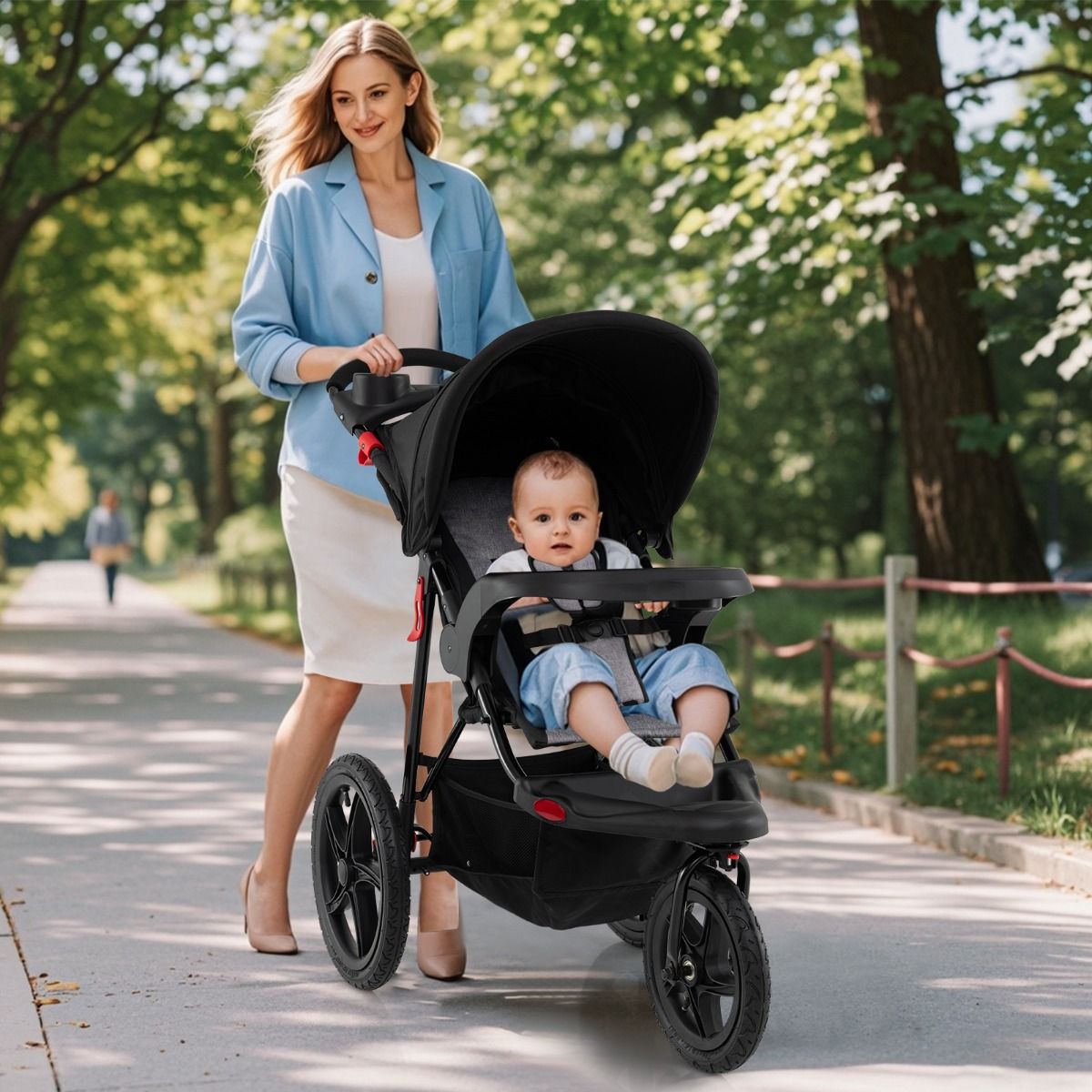 Coast Jogging-Kinderwagen – Zusammenklappbarer Kinderwagen – Verstellbares Sonnendach – Neigbarer Sitz – Schwarz