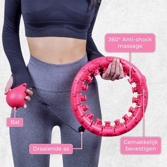 Nuvance verstellbarer Hula-Hoop-Reifen mit Gewicht - 24 + 5 Glieder - Inkl. eBook - Für Erwachsene und Kinder - Pink