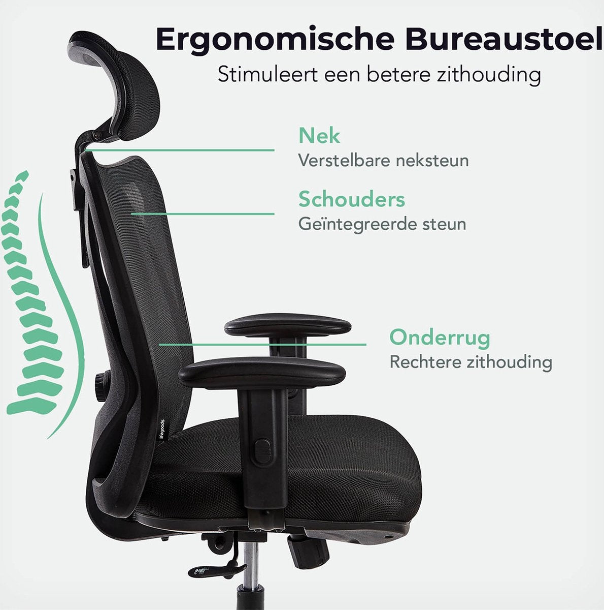 LifeGoods - Bürostuhl Ergonomisch - Schwarz