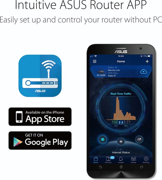 ASUS RT-AX53U – Erweiterbarer Router – Ersatz für 4G-/5G-Router – WLAN 6 – AX1800