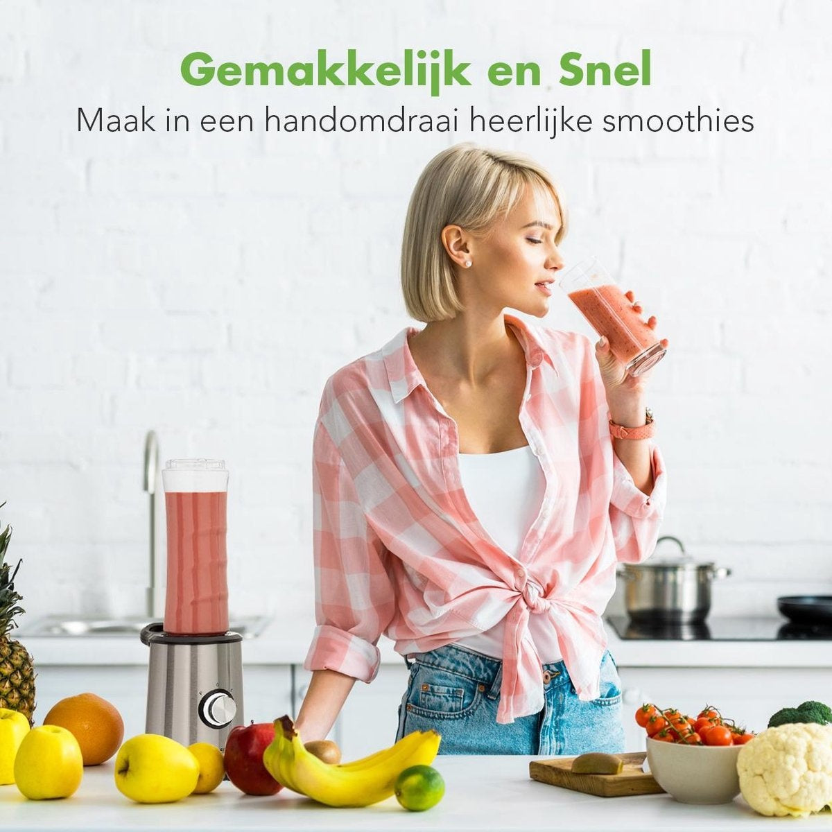 KitchenBrothers Mini Mixer - Smoothie Maker - 2 To-Go Becher - 350W - Edelstahl