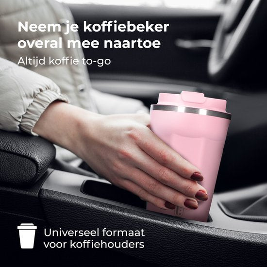 Castagnola Thermosbecher - Kaffeebecher To Go - Reisebecher für Kaffee und Tee - Teebecher - 380 ML - Edelstahl - Rosa - Achteck