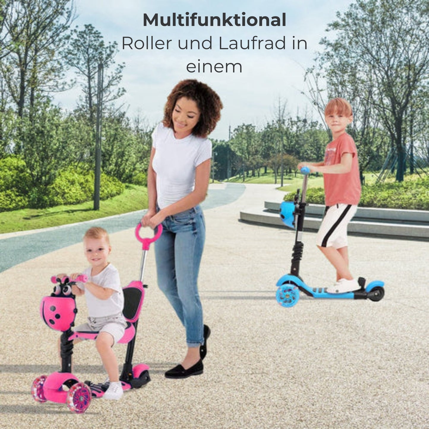 LifeGoods MultiRider - Mit Lenker - 3 -8 Jahre - Jungen/Mädchen - 3 leuchtende Räder - Pink