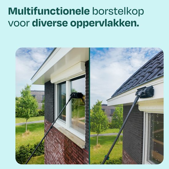 VONROC PRO 3K Vollcarbon-Teleskop-Waschbürste – 6,5 m – inkl. 5-flächigem Bürstenkopf, 9 m Wasserschlauch und Seifenspender