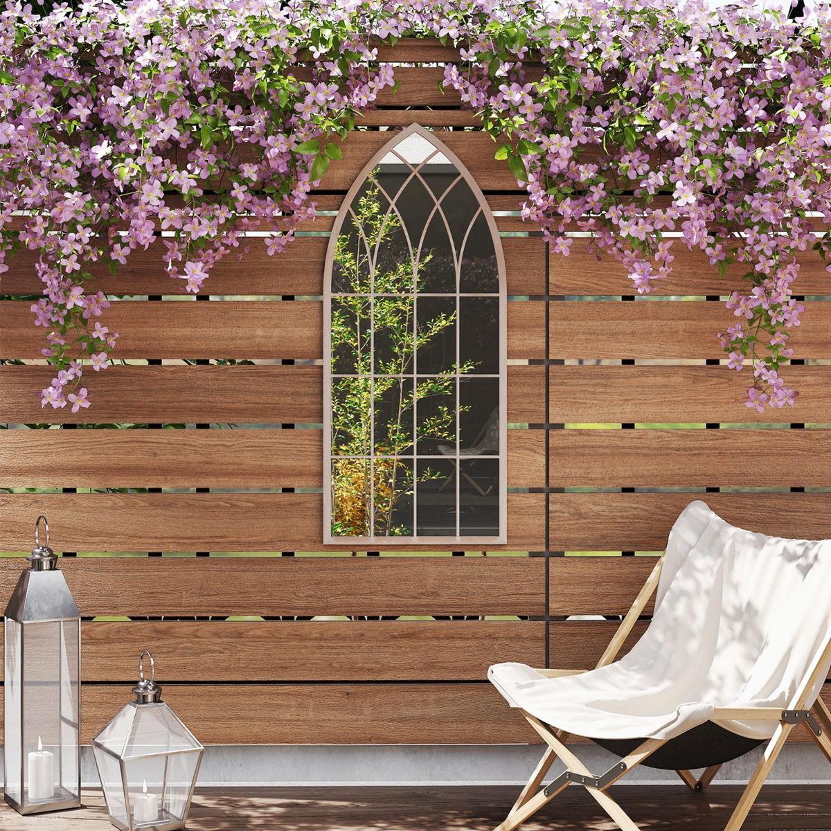 Coast Fensterrahmen-Spiegel – gebogener Wandspiegel – Metallrahmen – rustikales Grau – 115 x 50 cm