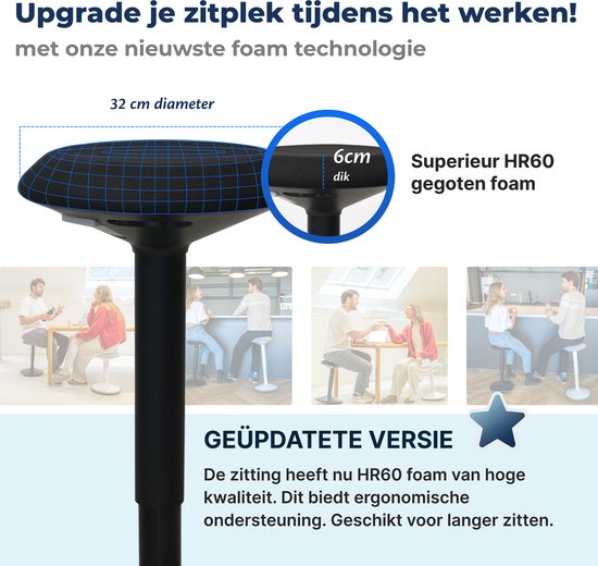 Backerz Wackelhocker – Ergonomischer Wackelstuhl, Höhe 40–60 cm – Balancehocker – Sitz-Steh-Hocker – Sattelhocker, schwarz