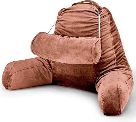 EL-Life - Lesekissen mit Nackenrolle - Unterstützung für den unteren Rücken - Entspannungskissen - Samtbraun