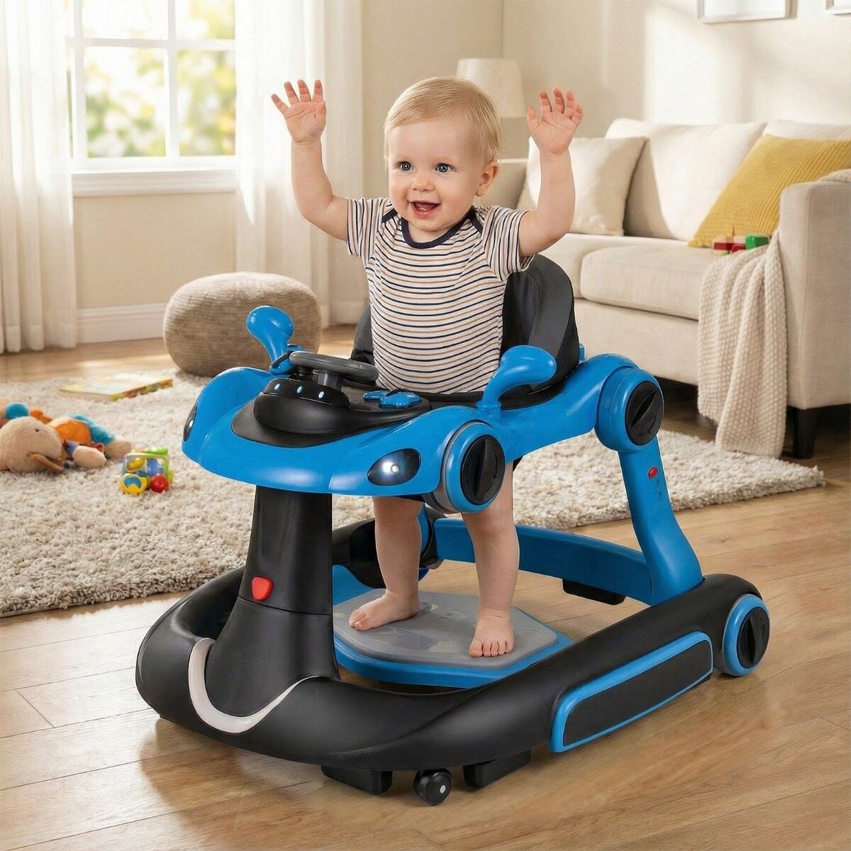 Coast 7-in-1-Lauflernwagen – höhen- und geschwindigkeitsverstellbar – Spielbrett mit Musik und Licht – blau