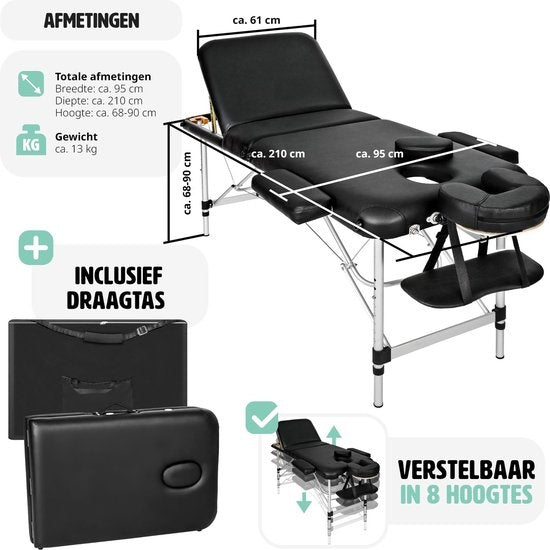 Mobile Aluminium Massageliege 3 Zonen - Schwarz - Behandlungsliege - inkl. Aufbewahrungstasche - faltbar