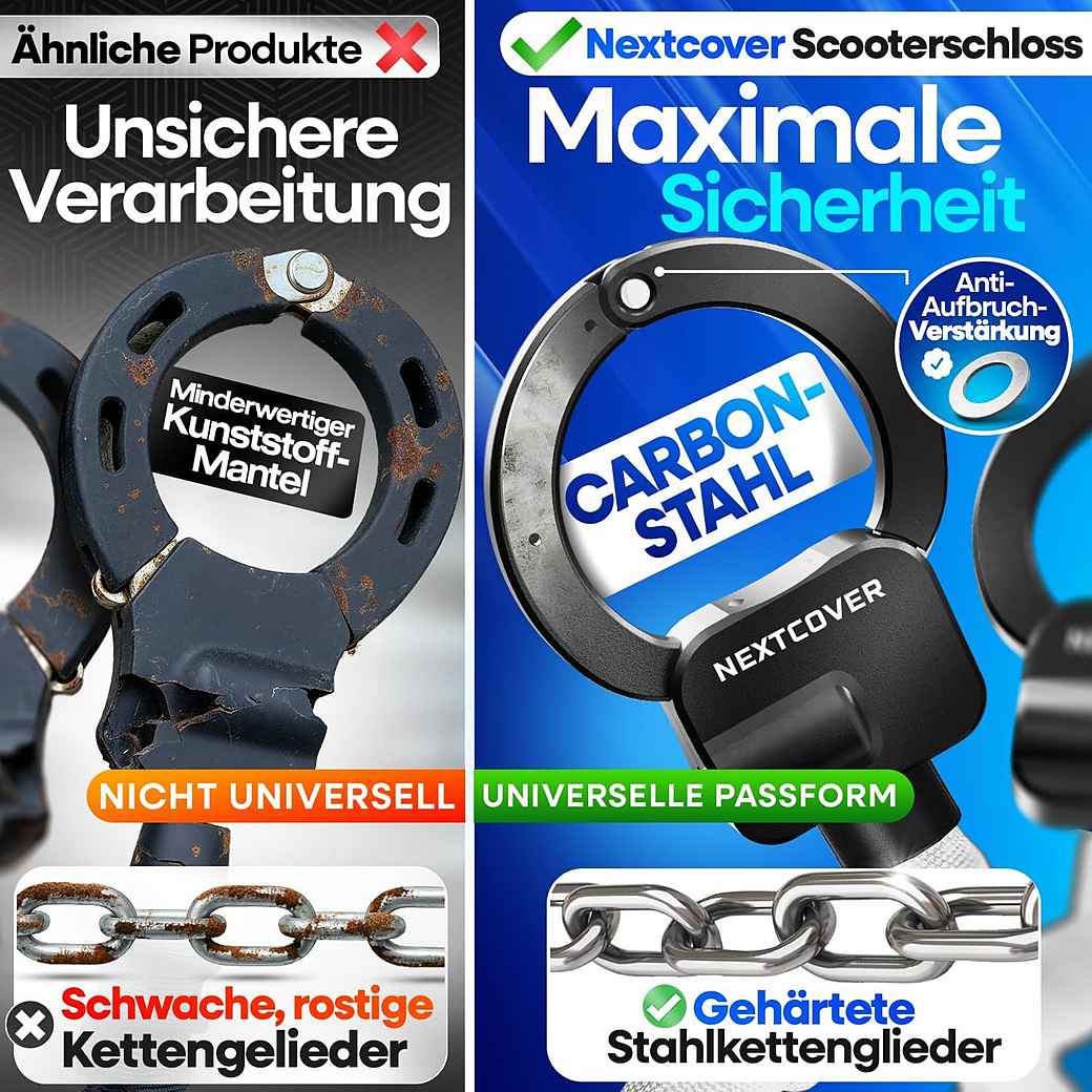 NEXTCOVER E-Scooter-Schloss – Kettenschloss – 90 cm – Steel-Secure – 3 Schlüssel