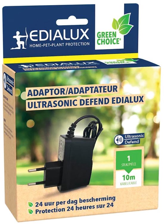 Edialux Netzteil 230 V, Stromversorgung für Ultraschall-Tiervertreiber, 1 m Kabel + 10 m Verlängerungskabel, geeignet für Katzen-, Hunde- und Vogelvertreiber, Plug-and-Play
