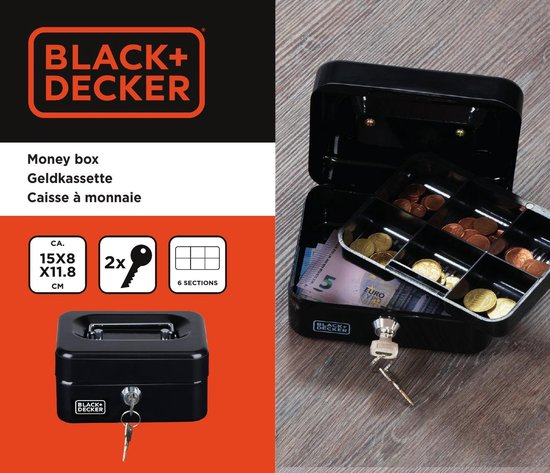Black&Decker Geldkassette/Safe – 2 Schlüssel – schwarz – Stahl – Münzfach – 15 x 12 x 8 cm