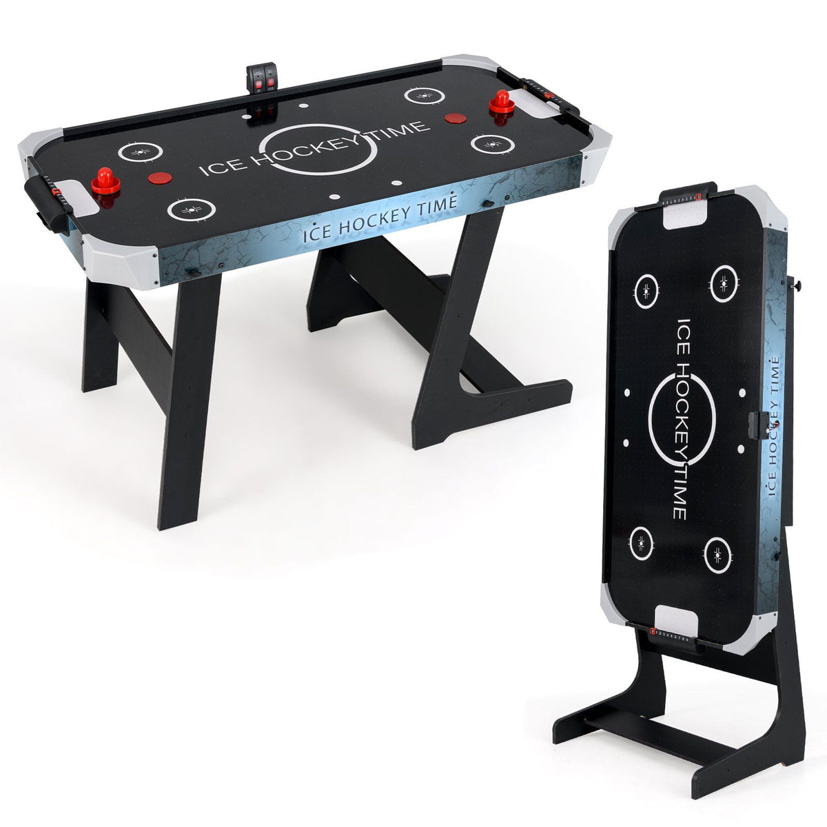 coast Zusammenklappbarer Airhockeytisch - Schwarz - 144x68x79 cm - LED-Anzeige & 12V Motor