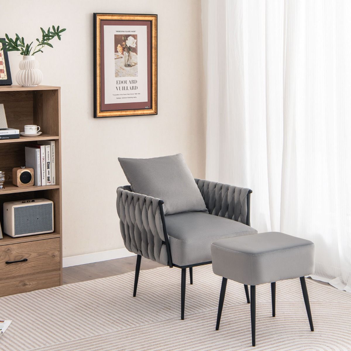 coast Modern Dutch Velvet Side Chair and Footstool Set - Grau - 66x65x80 cm | 46x35x45,5 cm