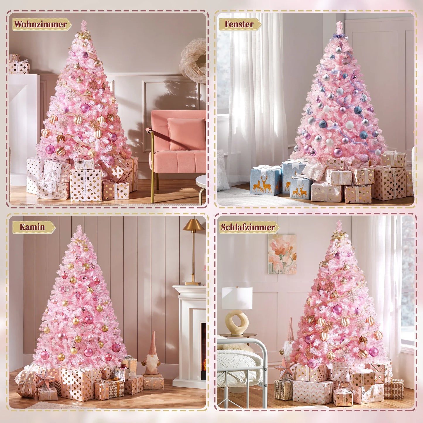 Yaheetech Künstlicher Weihnachtsbaum Rosa - 110 x 110 x 183 cm - Mit 598 Zweigen und zusammenklappbarem Metallsockel und schützenden Gummikappen - Für Wohnzimmer und Feiertage - Rosa PVC und Metall