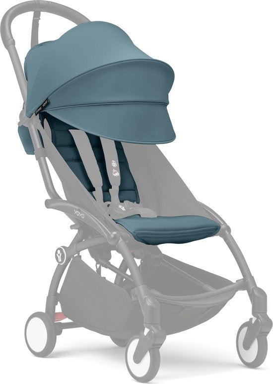 Stokke YOYO 6+ Farbpaket, Aqua – Textilteile: Sitzkissen, ausziehbares Verdeck und Rückentasche mit Reißverschluss – Für den YOYO-Rahmen (separat erhältlich)