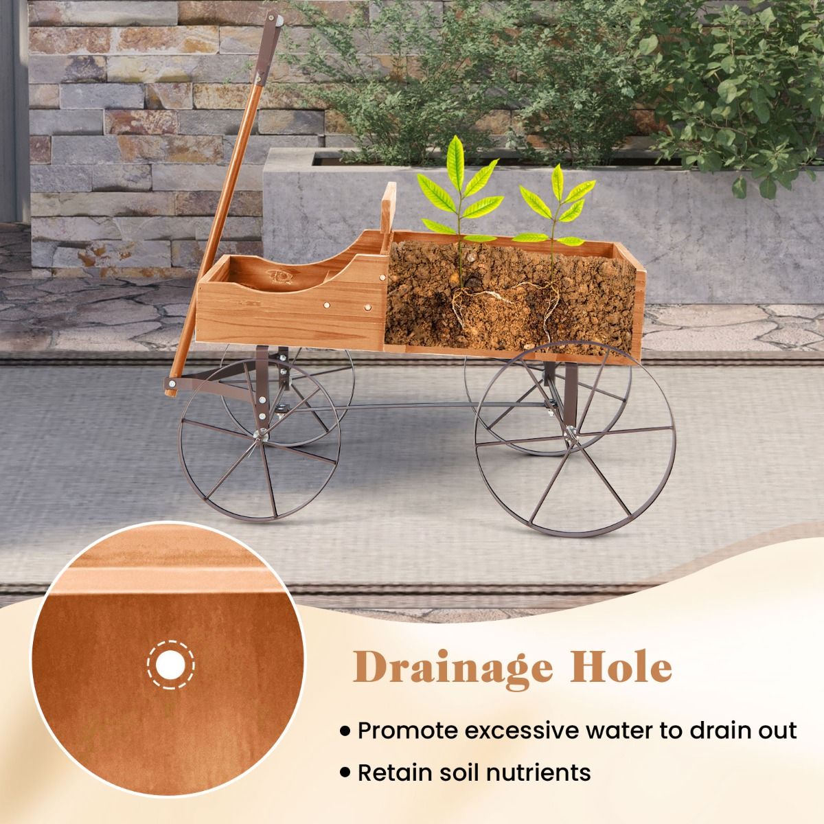 Coast Holz-Pflanzenwagen mit 2 Sektionen und Rädern - 62x34x61 cm - Orange