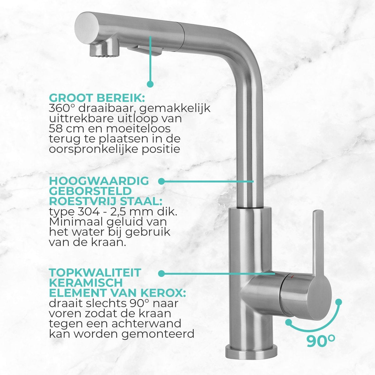 Edelstahl Küchenarmatur mit ausziehbarer Handbrause - Mischbatterie mit ausziehbarem Auslauf - Design-Armatur von Mizzo Design