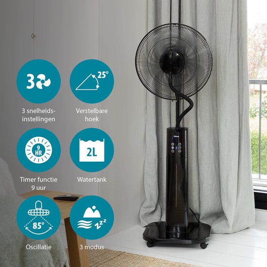 Nebelgebläse 40 cm - Mit Ionisator & Timerfunktion - 3 Geschwindigkeiten - Oszillierend - Tristar VE-5884 - Schwarz