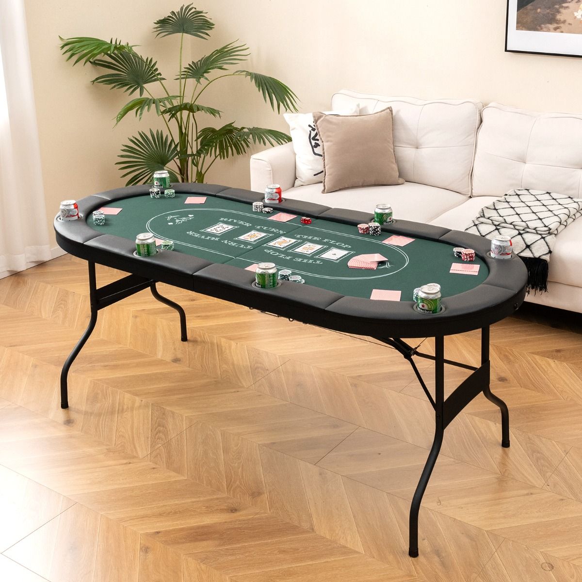 Coast Klappbarer Casinotisch - Für 8 Spieler - 182x82x75 cm - Schwarz/Grün