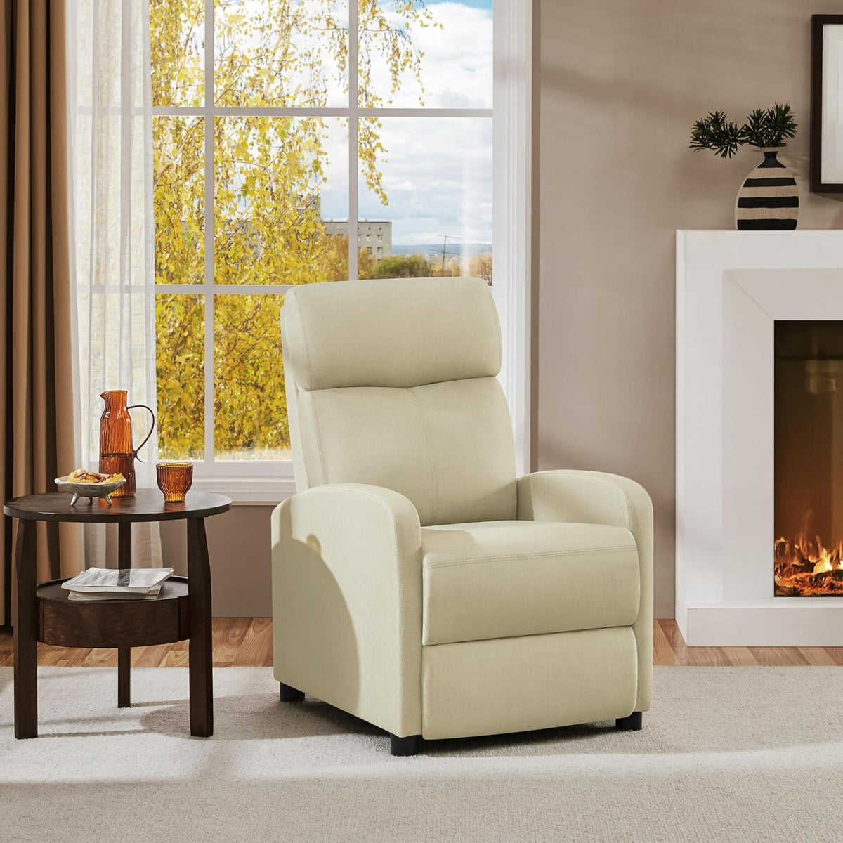 Yaheetech Relaxsessel TV-Sessel – 87 x 61,5 x 99 cm – Verstellbare Fußstütze – Beige