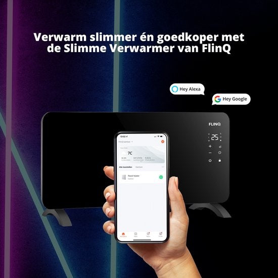 FlinQ Smart Panel Heater - Mit WiFi - Heizpaneel - Konvektorheizung - Tragbar - 2000W - Schwarz
