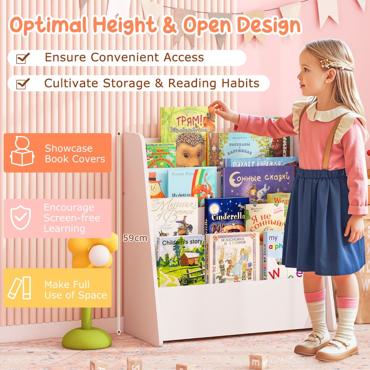 Coast Kinderbuchregal – 4 Fächer – Zeitschriftenhalter – weiß
