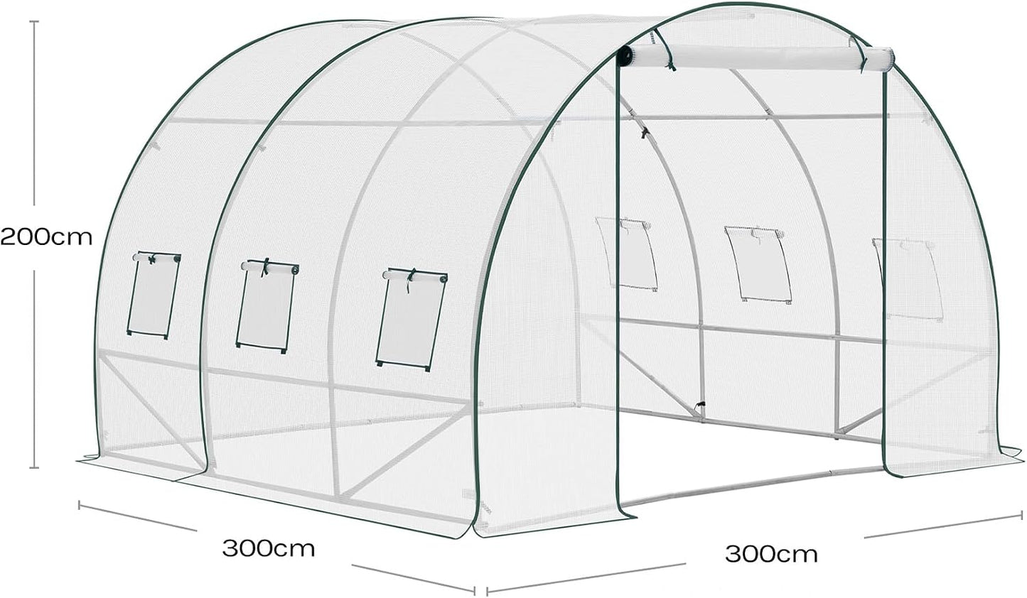 WOLTU Gewächshaus-Folientunnel 300 x 300 x 200 cm – Tomatengewächshaus mit Tür und 6 Lüftungsfenstern – Weiß
