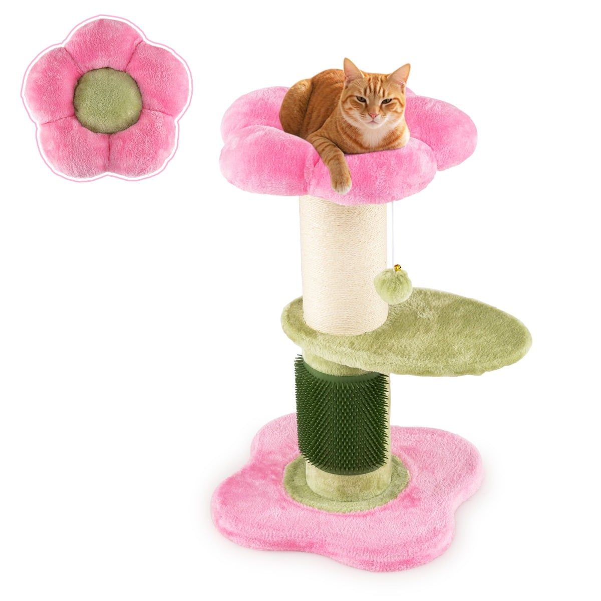 Coast Kratzbaum für Katzen – 3 Etagen – mit Plüsch-Liegefläche und Blumenplattformen – rosa – 69 cm