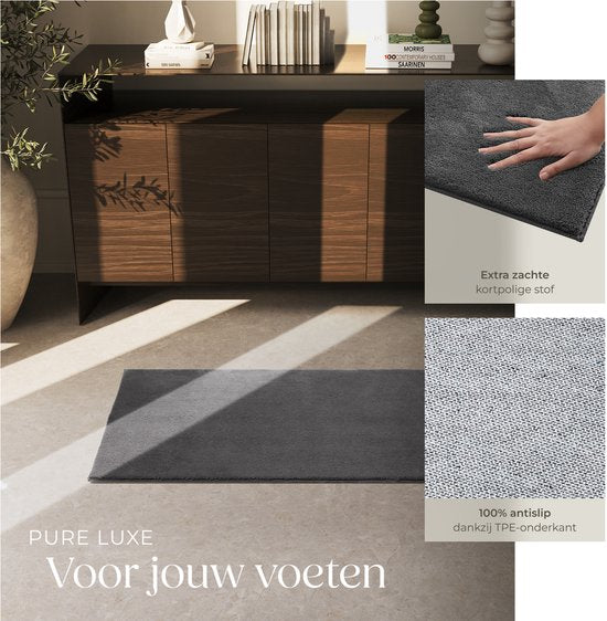tectake® Kurzflorteppich - 60 x 110 cm - Anthrazit - Teppich für Wohnzimmer, Schlafzimmer, Esszimmer - Pflegeleicht und waschbar - Rutschfeste Unterlage - Allergikerfreundlich - Verschiedene Größen und Farben