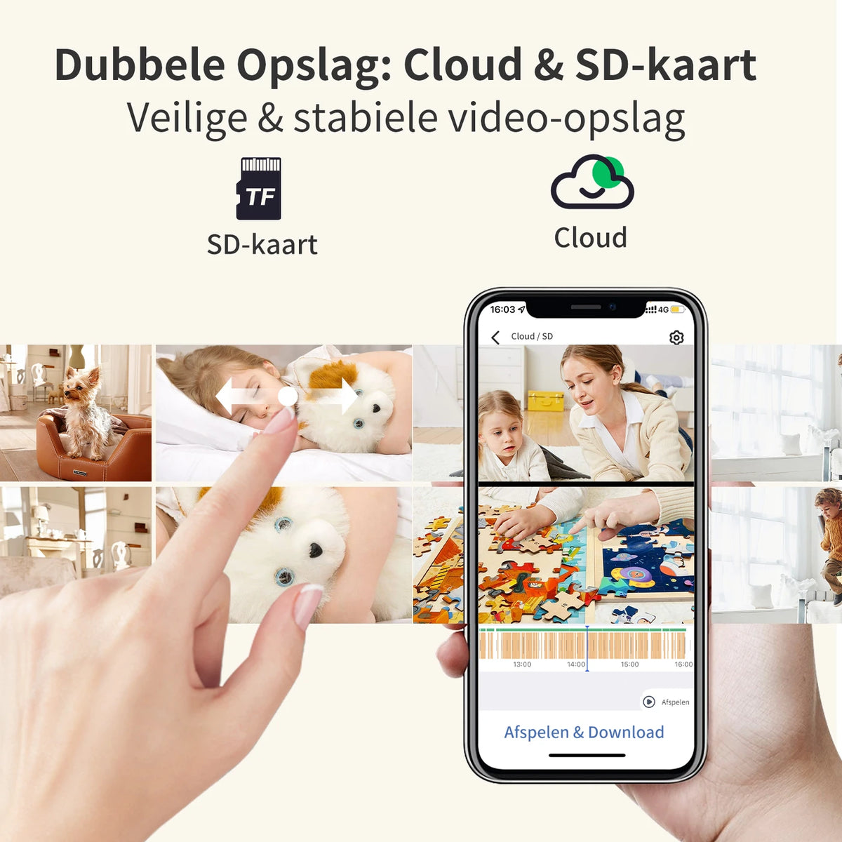 Juancloud-Überwachungskamera für den Innenbereich mit zwei Objektiven – 2K Ultra HD mit Nachtsicht – Zwei-Wege-Audio und KI-Bewegungserkennung – Weiß