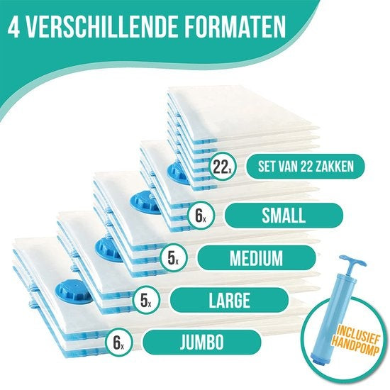Strex Vacuum Bags Duvets & Clothes - 23 Stück / 4 Größen - Reisebeutel / Vakuumbeutel - inkl. Handpumpe