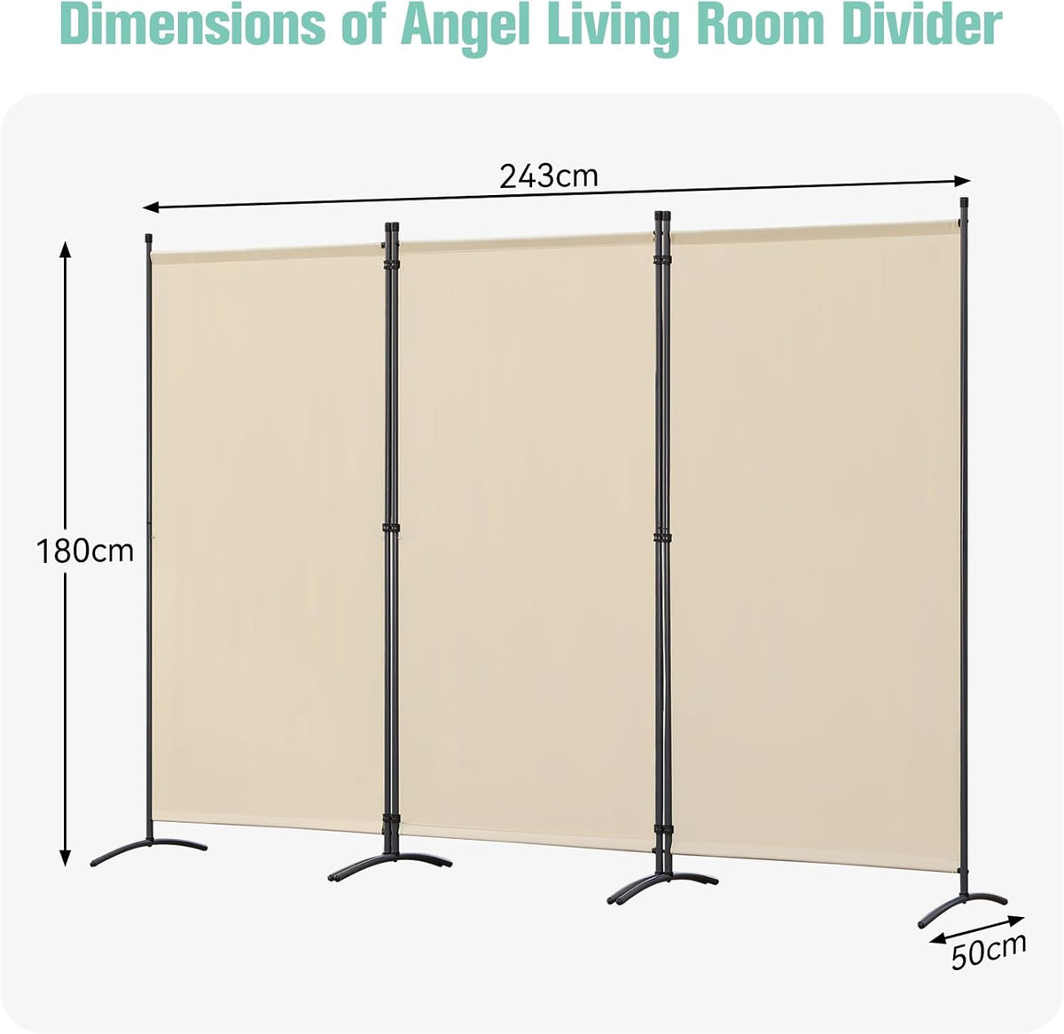 Angel Living Paravent - 3 Platten - faltbar - 243 x 180 cm - beige