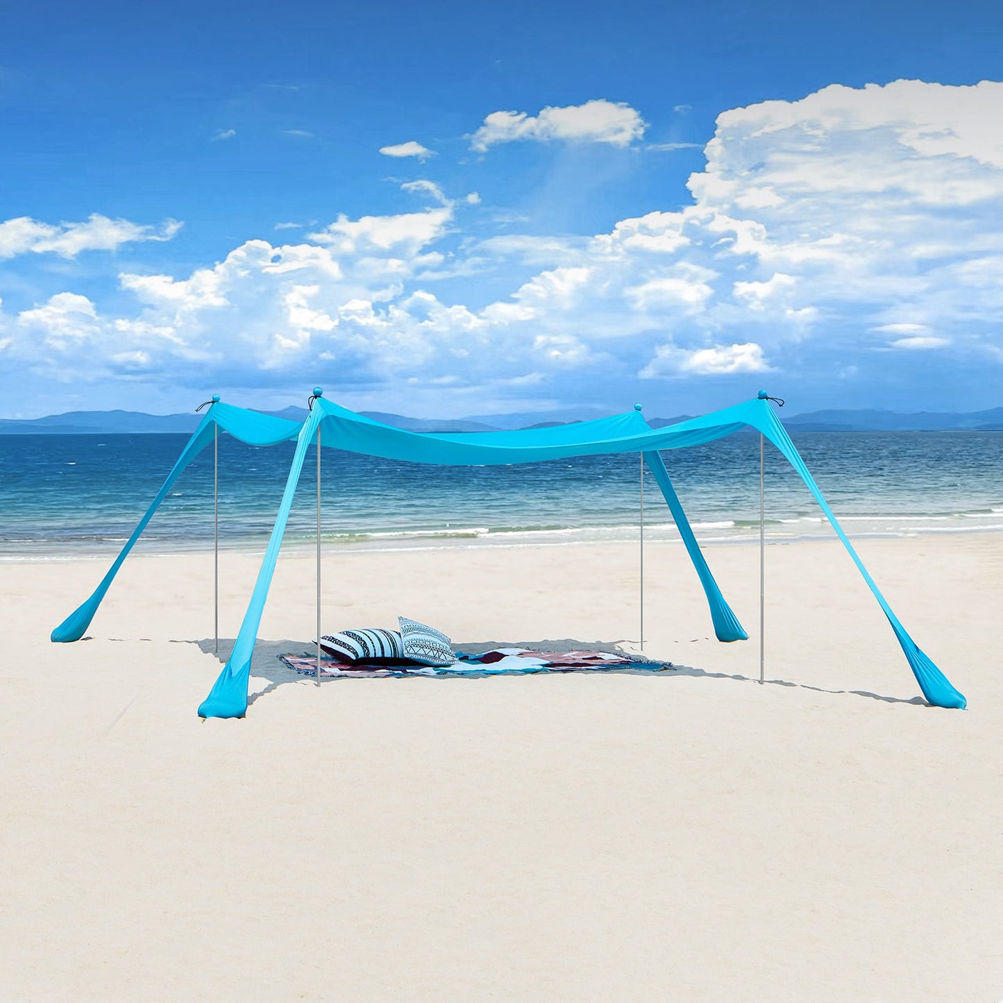 SoBuy Strandzelt 400x400x200 cm Türkis - Lycra Polyester Anti-UV UPF 30 - Tragbare Strandüberdachung mit Tragetasche
