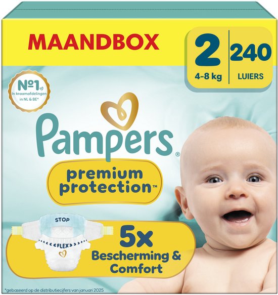 Pampers Premium Protection Größe 2 – 240 Windeln – 4 kg–8 kg – Monatsbox