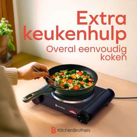 KitchenBrothers Elektrokochfeld - 1 Brenner - Freistehend - 7 Temperaturstufen - 1500W - Schwarz
