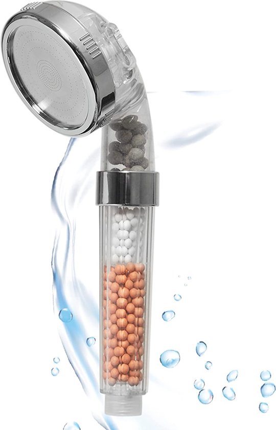 Aquadon Shower Hero – Wassersparender Duschkopf mit natürlichen Mineralperlen – drei Strahlstärken – für alle gängigen Duschschläuche – 3 Strahlarten – erhöht den Wasserdruck – spart Wasser