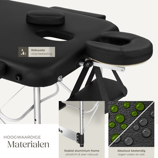 tectake 3 Zonen Massageliege - Behandlungsliege inkl. Tragetasche - 5 cm starke Polsterung - Aluminiumrahmen - 78 cm breit - 230kg Belastbarkeit - Inkl. 15 Kopfstützen - Schwarz