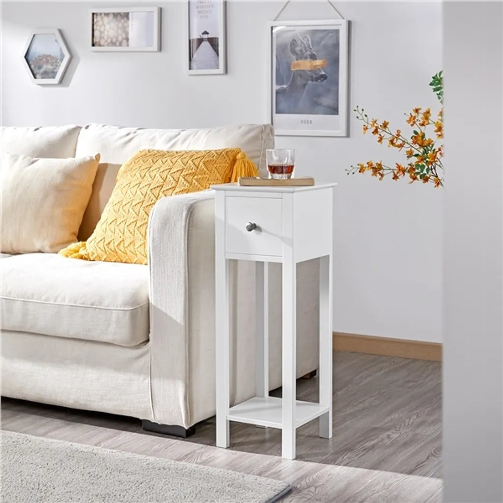 Yaheetech 2er-Set Nachttische mit Schublade und offenem Fach – Weiß – 25 x 25 x 70 cm