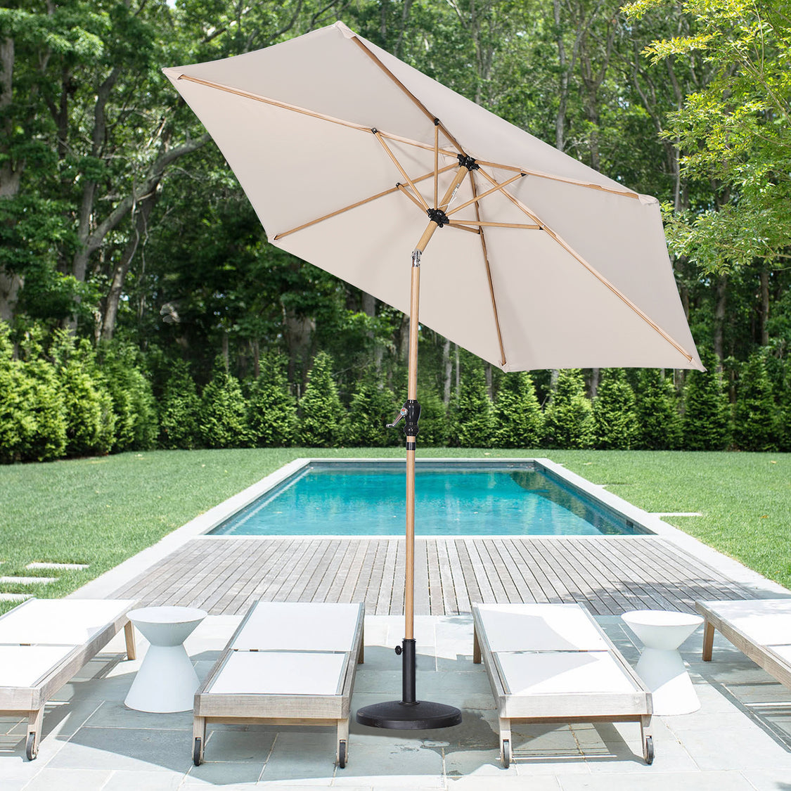 Angel Living Sonnenschirm Ø 300 cm – Runder, neigbarer Gartenschirm mit Kurbel – Aluminium und Polyester – UV50+ – Wasserabweisend – Cremegelb