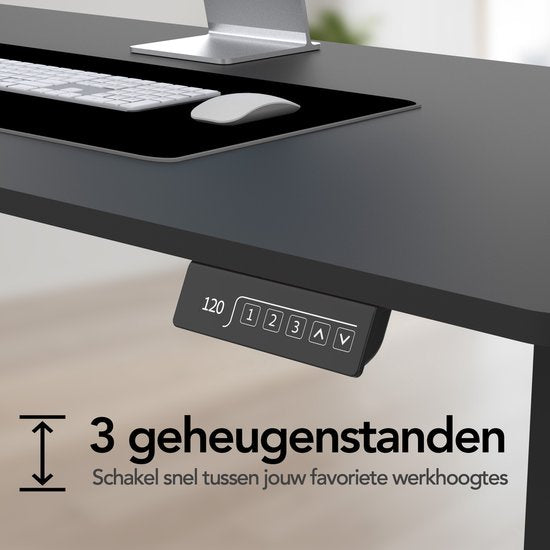 Infinity Goods Sitz-Steh-Schreibtisch, elektrisch verstellbar – 140 x 60 cm – Speicherfunktion – Schwarz