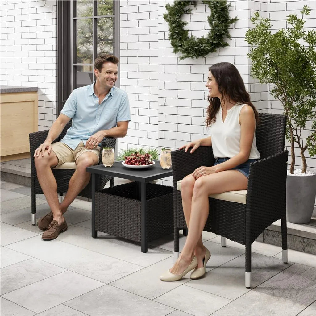 Yaheetech Gartenstuhl-Set, 2er-Set, Polyrattan, 58 x 58 x 84 cm – Braun/Beige – Gartenstühle mit Sitz- und Rückenkissen