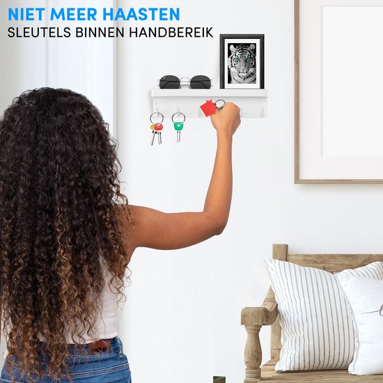 Happy Goods® Schlüsselregal Weiß - Schlüsselschrank für den Innenbereich - Selbstklebend - Schlüsselhalter - Edelstahl - Schlüsselorganizer - Schlüsselbrett Modern - Schlüsselregal inklusive Schrauben - Schlüsselschränke