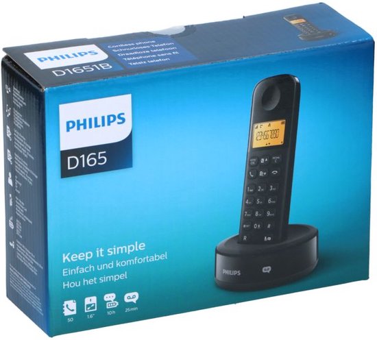 Philips Schnurlostelefon - D1651B/01 - DECT - Haustelefon - Festnetz - Rufnummernerkennung - Störungsfreie Reichweite - Schwarz