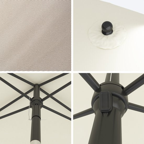 LifeGoods Sonnenschirm - 200x125cm - 30° neigbar - Wasserdicht - Mit Bezug - Creme