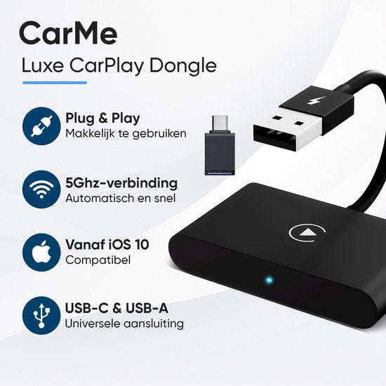 CarMe Luxe Carplay Dongle - Wireless Carplay - Schwarz - Nur mit integriertem Apple CarPlay und iPhone verwenden - Verbessertes Modell