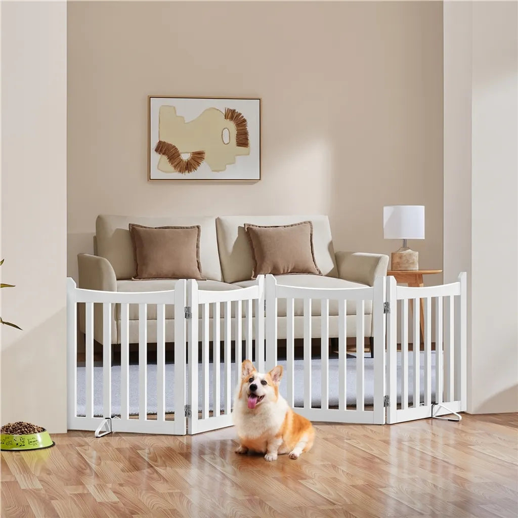 Yaheetech Faltbares Hundegitter 204,5 x 60,5 cm – Weiß – Sicherheitsgitter aus Holz mit 4 Elementen