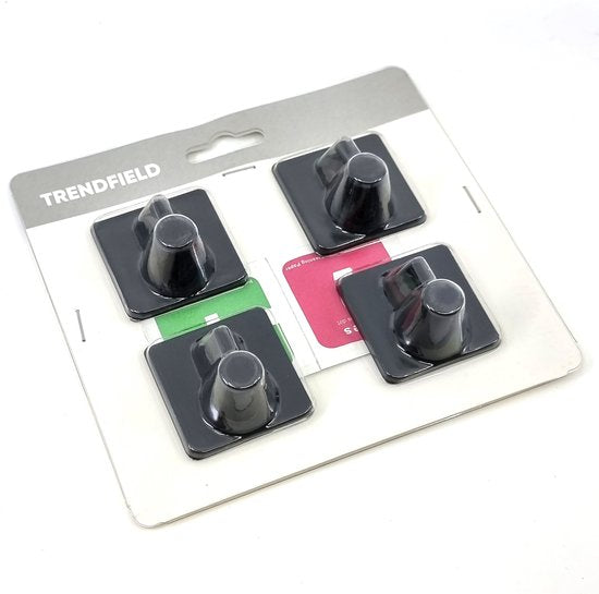 Trendfield Haken selbstklebend - Handtuchhaken - 4 quadratische selbstklebende Haken - Hängehaken - Wandhaken - Klebehaken Handtuch - Handtuchhalter - Hängehaken - Schwarz