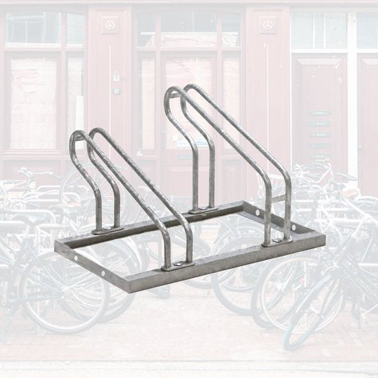 BRASQ Fahrradträger für 2 Fahrräder - Fahrradständer - Fahrradträger - Fahrradträger für Boden Inklusive Befestigungsmaterial - Silber